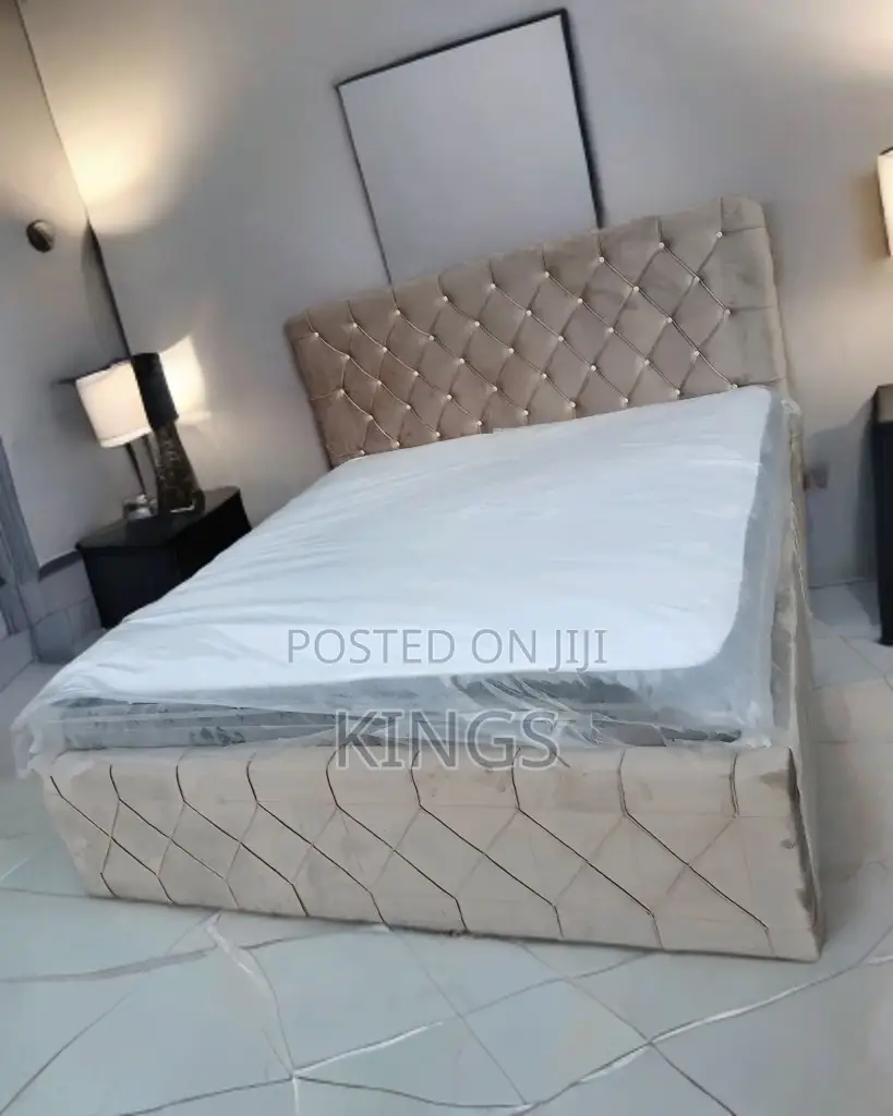 Luxury Fabric Upholstered Double Bed Frame – Brand New