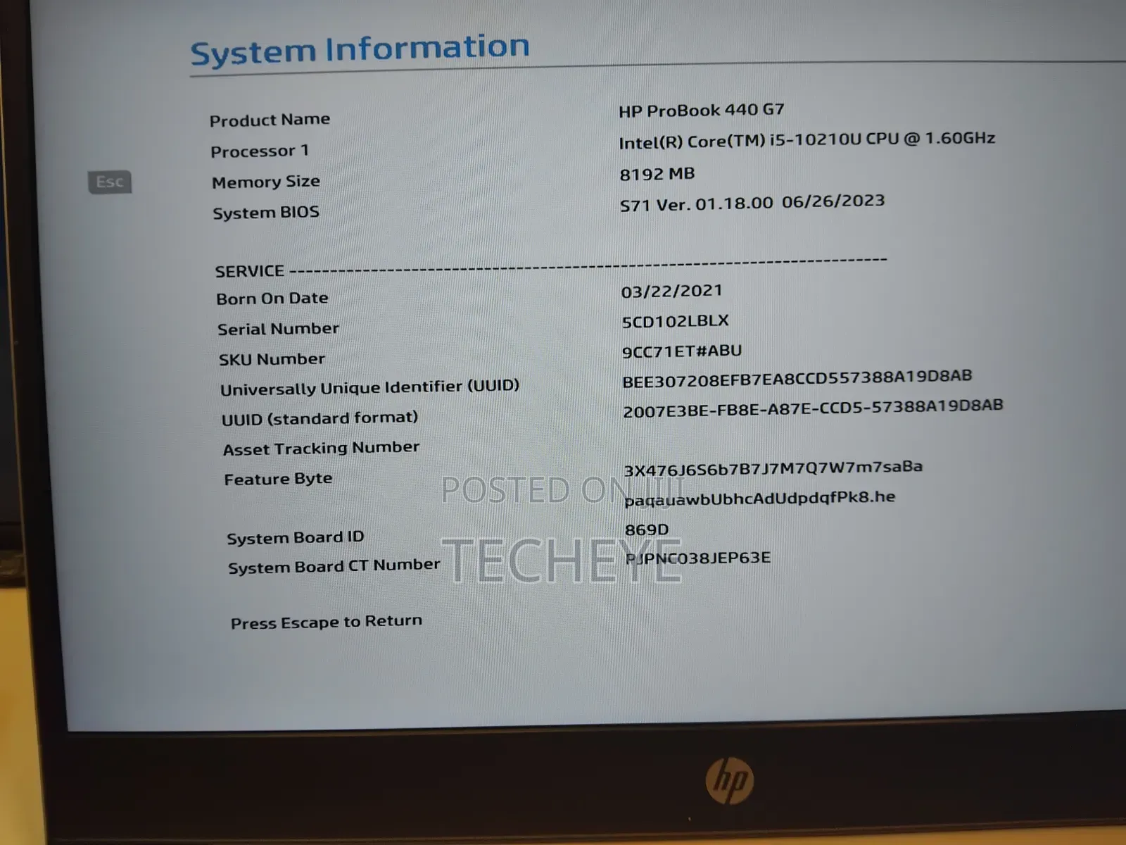 Laptop HP ProBook 440 G7 8GB Intel Core i5 SSD 256GB