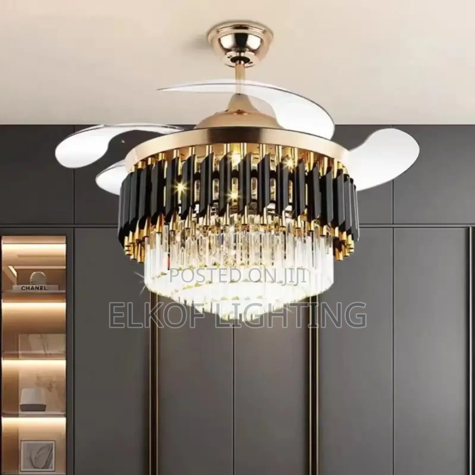 Remote Control Chandelier Gold Fanlight, Bluetooth Music Fan Light