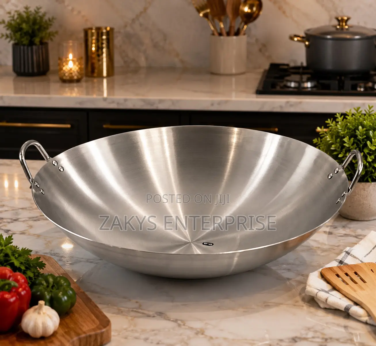 55cm Stainless Steel Wok Pan