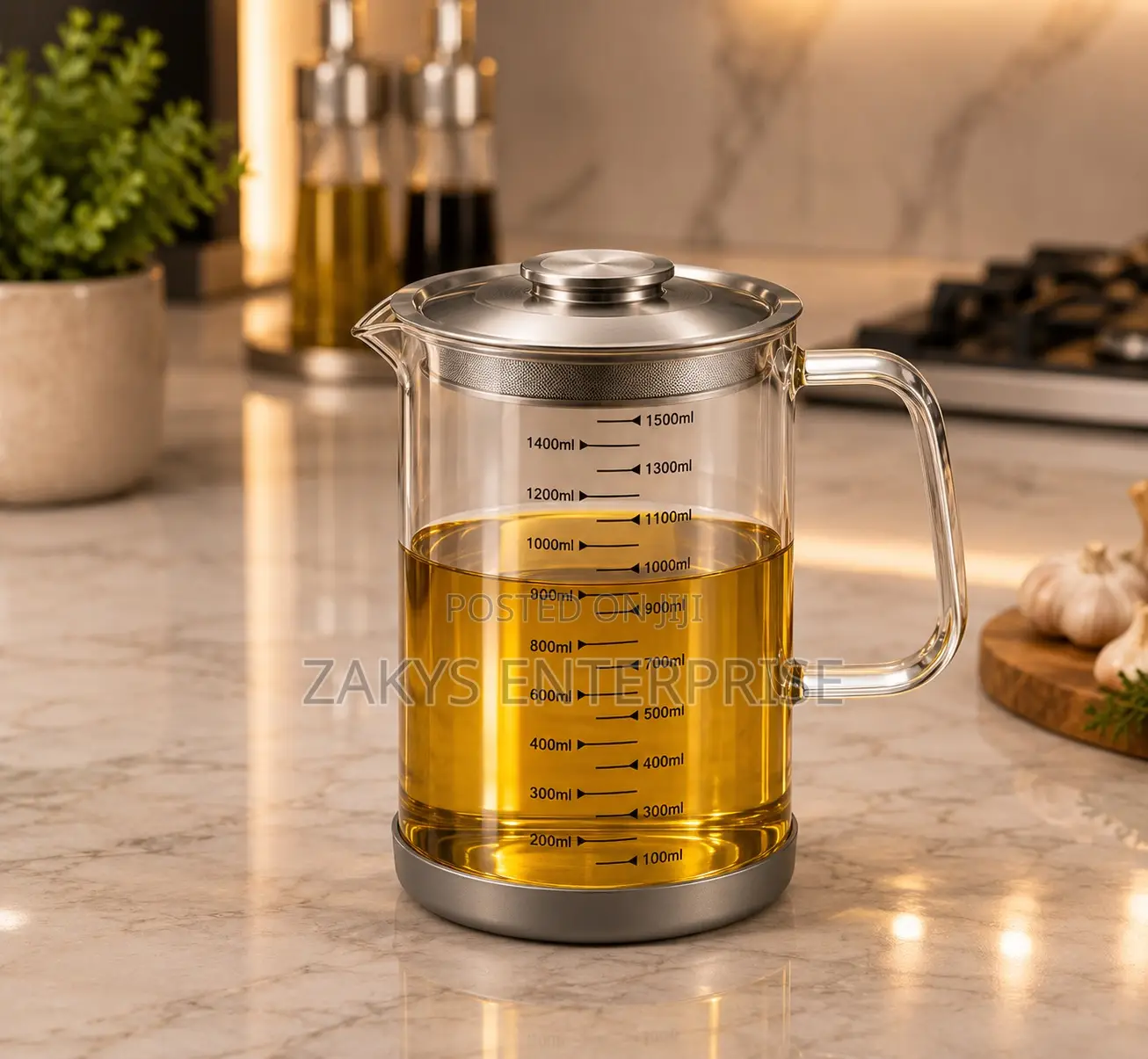 Oil Glass Storage Cup With Strainer Lid