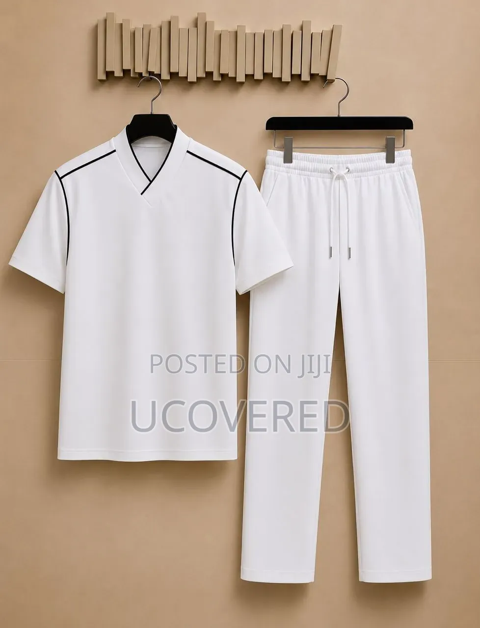 Two-Piece Set Features a Classic Polo Shirt and Matching Joggers
