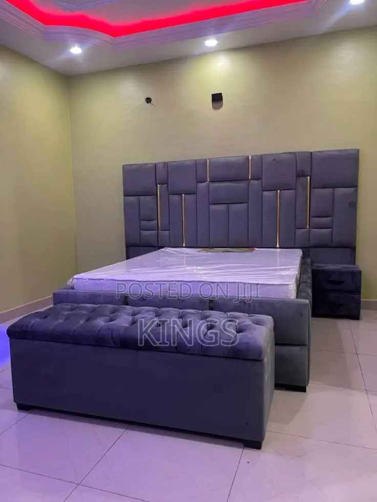 Luxury Fabric Upholstered Queen Size Bed Frame – Brand New