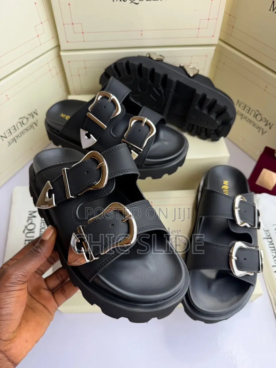 Double Buckle Chunky Slides
