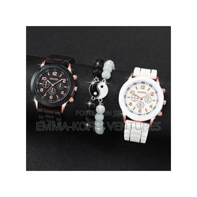 Couple Watches Casual Silicone Band Quartz Watch Jewelry Set