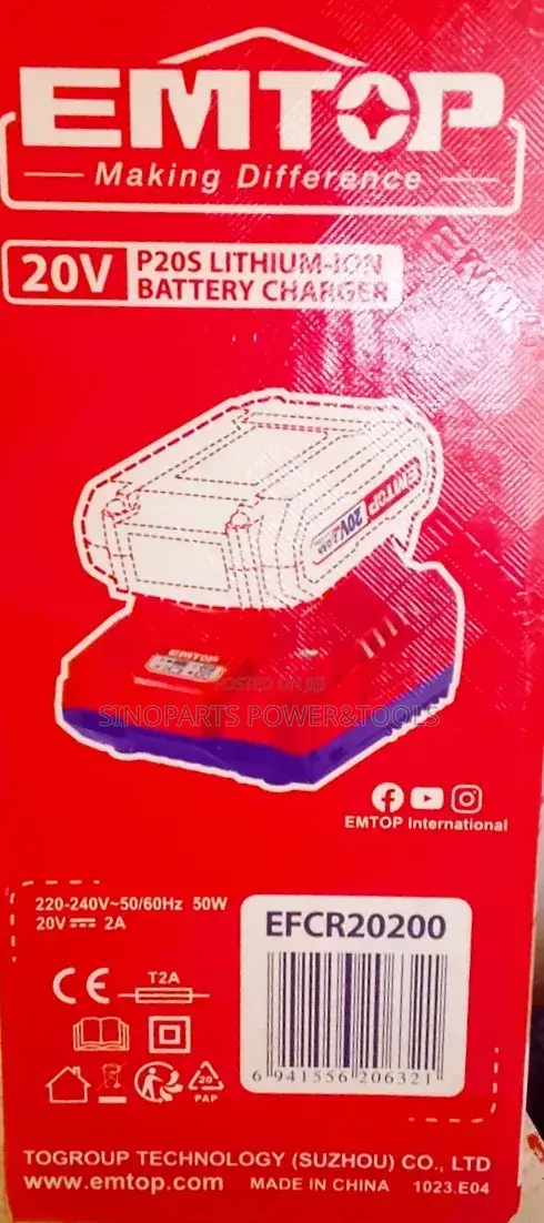 Emtop Efcr20200 P20s 20v Charger for Ingco Total Batteries