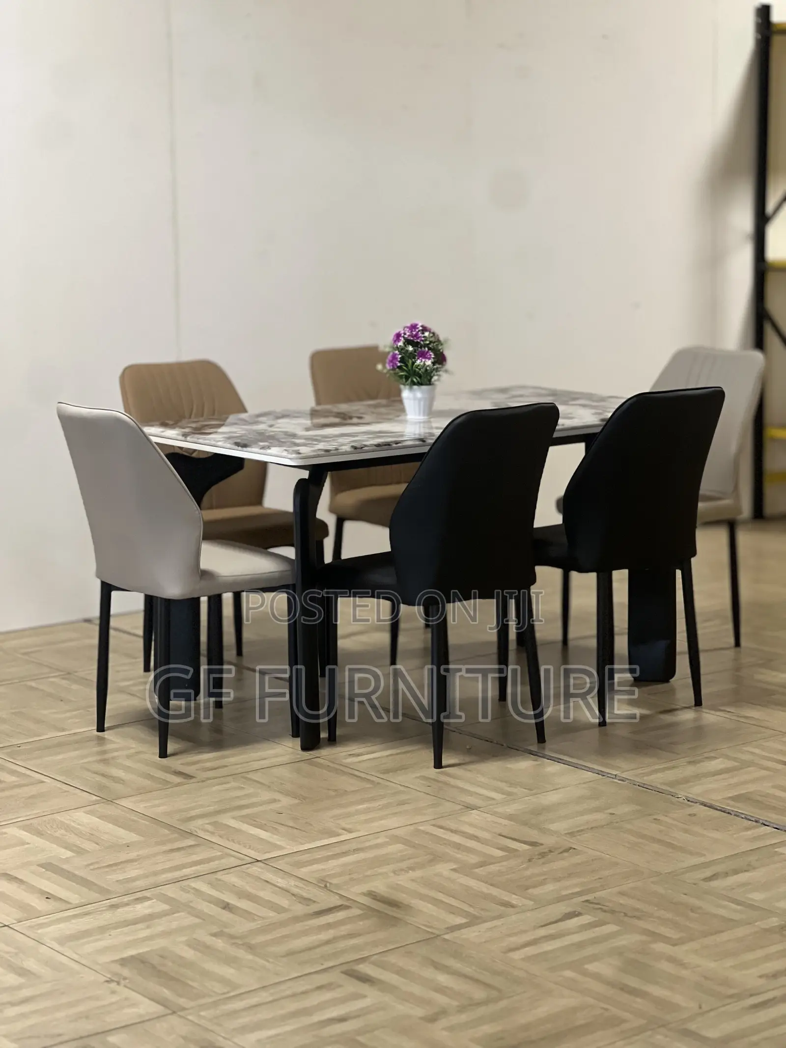 Marble Dining Table Set 6chairs and Flower