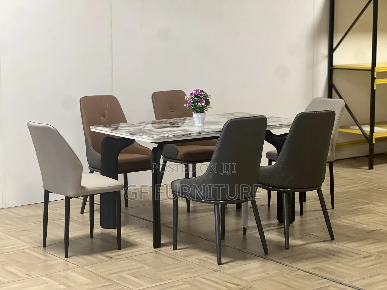 Marble Dining Table Set 6chairs and Flower