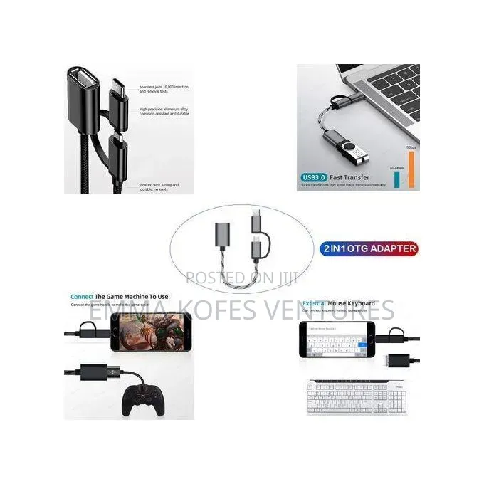 Gueeton 128 Gb Metal Usb Flash Drive Adapter Cable 2 in 1 Set - Grey