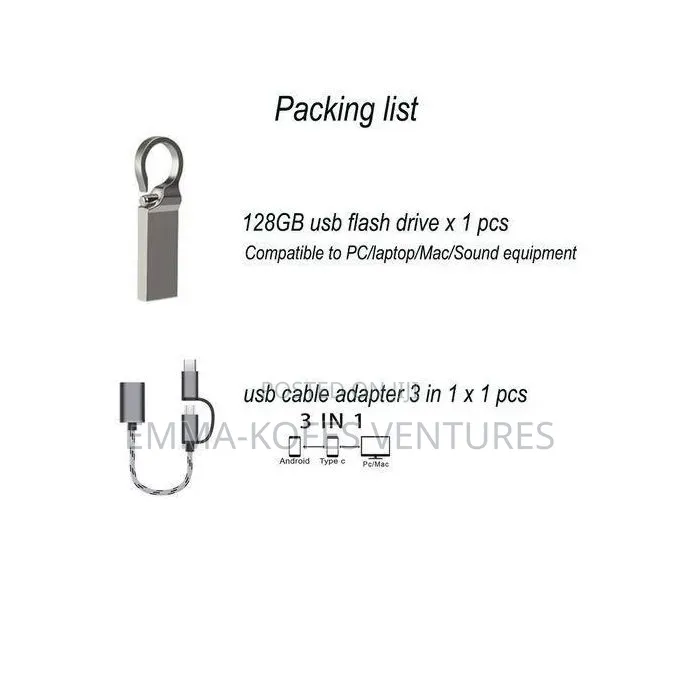Gueeton 128 Gb Metal Usb Flash Drive Adapter Cable 2 in 1 Set - Grey