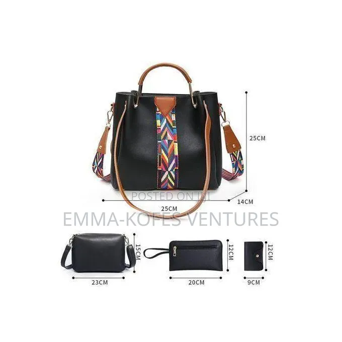 Sty 4 in 1 Pu Synthetic Leather Handbag Ladies Bags Set - Black