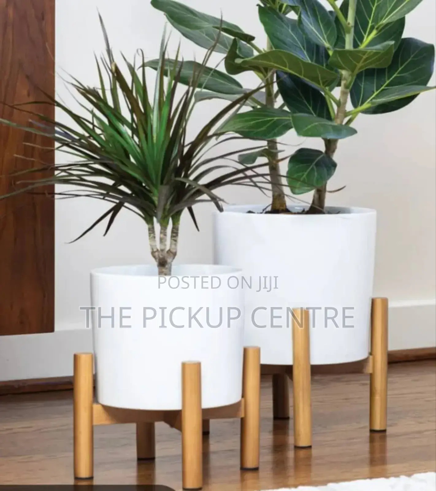 The Inside Outside Ceramic Planters With Bamboo Stands (2-Pack)