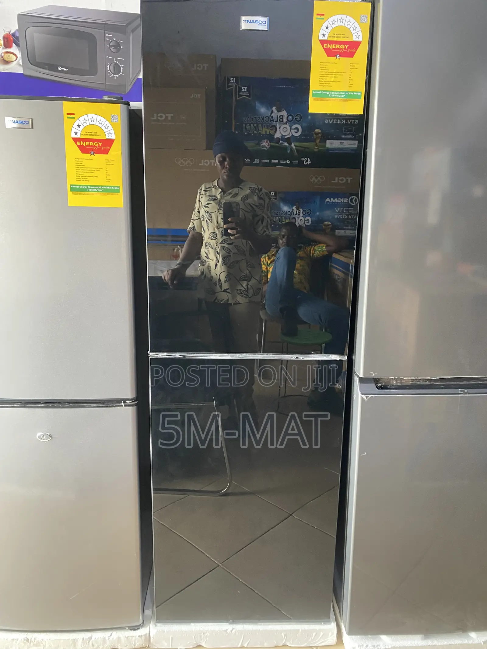 Black Glass Nasco Nasd2-24fl 196litre Double Door Bottom Freezer