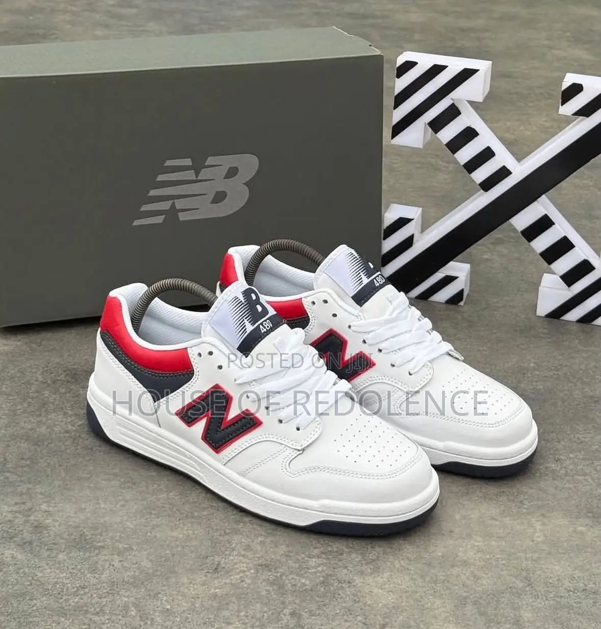 New Balance 480 Low-Top White Indigo Red Sneakers