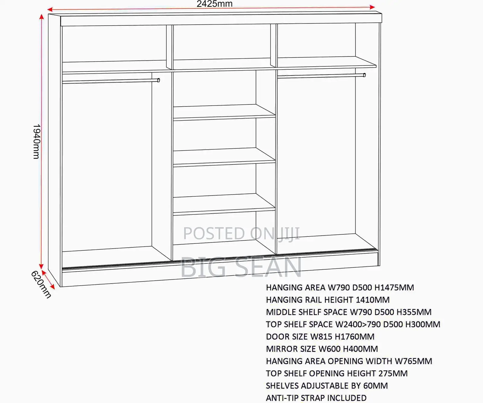 Uk 3 Door Sliding Wardrobe