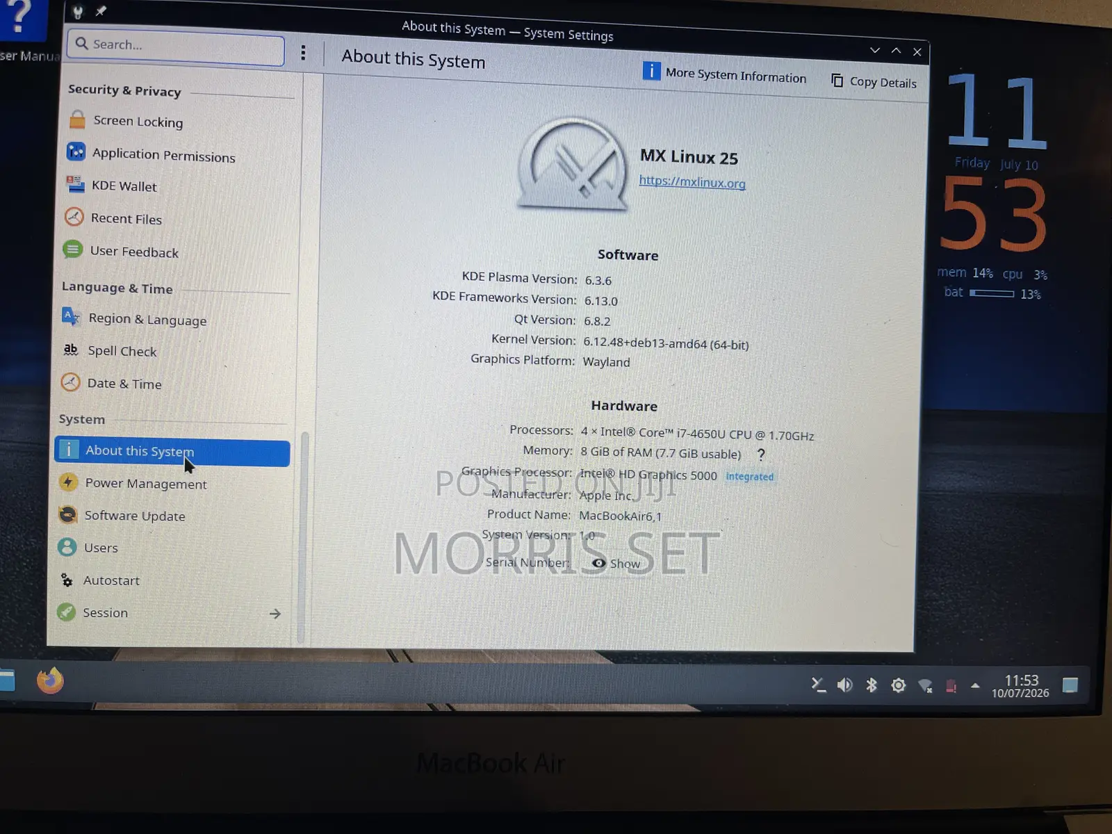 Laptop Apple MacBook Air 8GB Intel Core i7 HDD 256GB