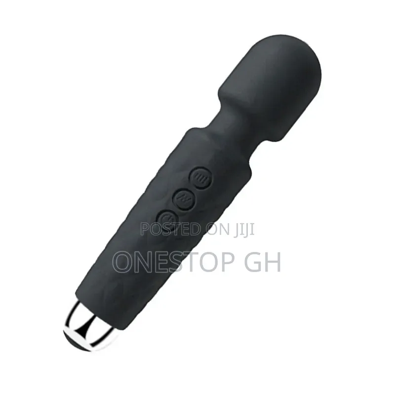 A Black Handheld Wand Vibrator With Textured Silicone Casing for Grip.