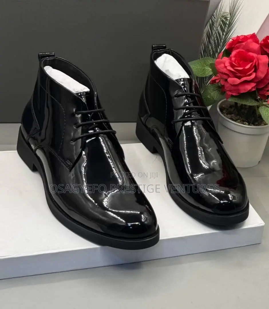 Men’S Premium Black Patent Leather Mirror Chukka Boots
