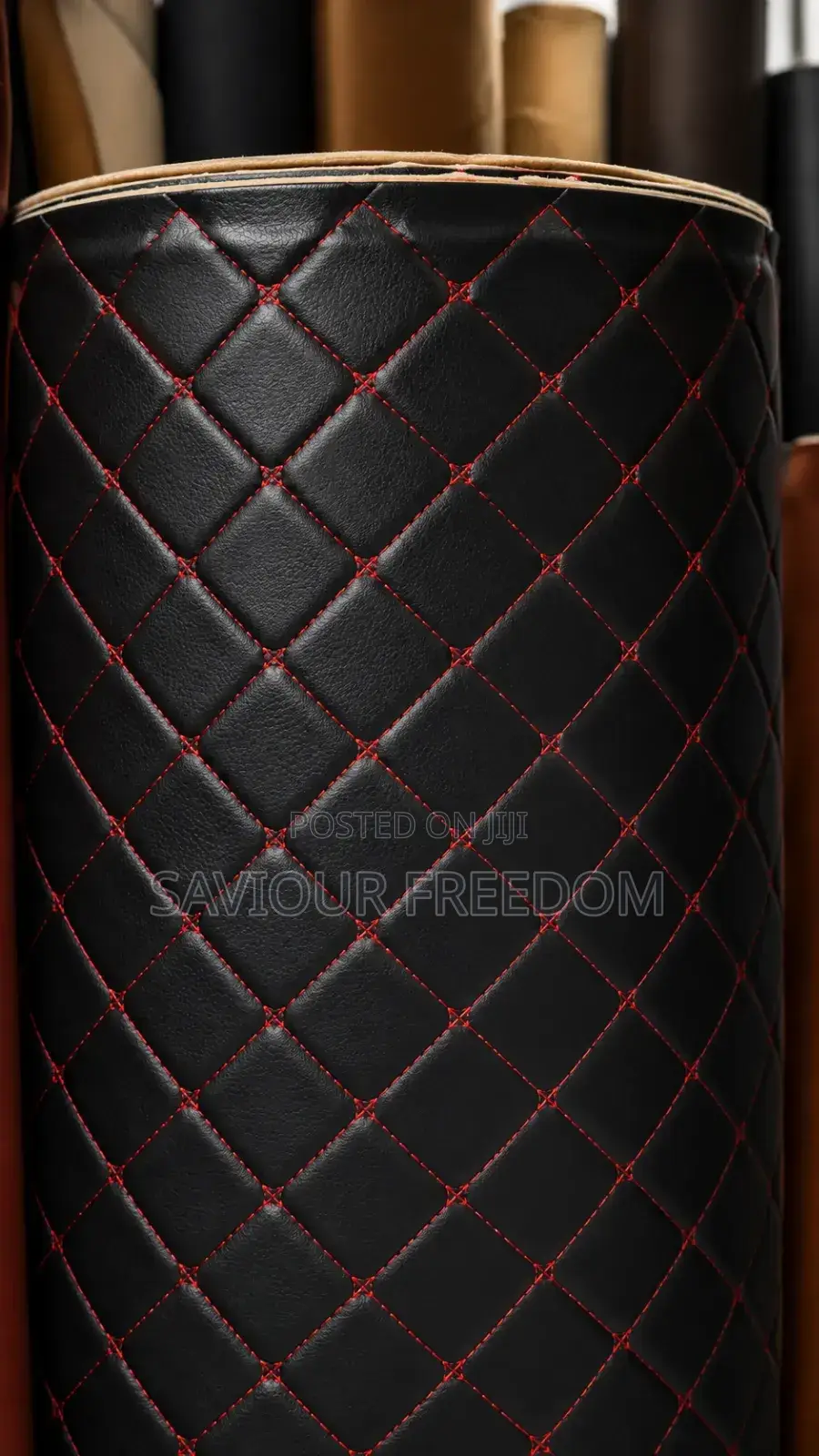 Premium Grey Diamond Quilted Upholstery Leather Fabric