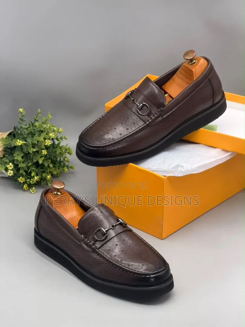 Textured Leather Slip-on Shoes - Coffee