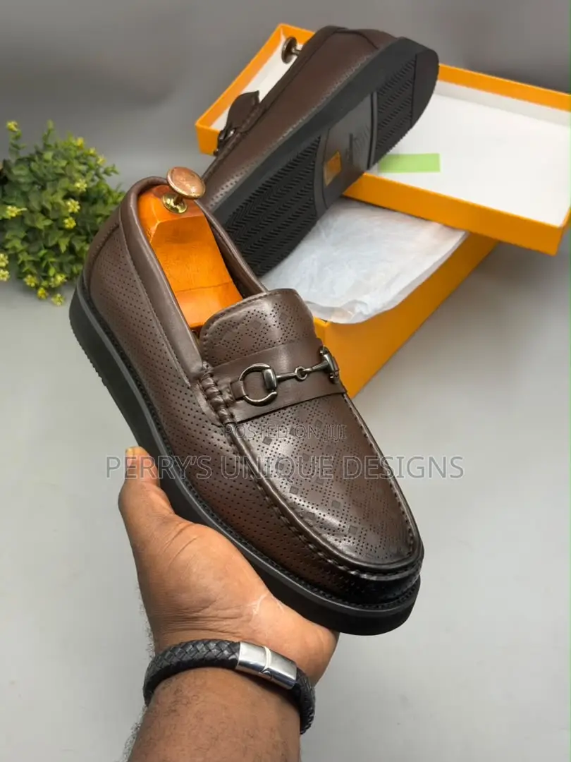 Textured Leather Slip-on Shoes - Coffee