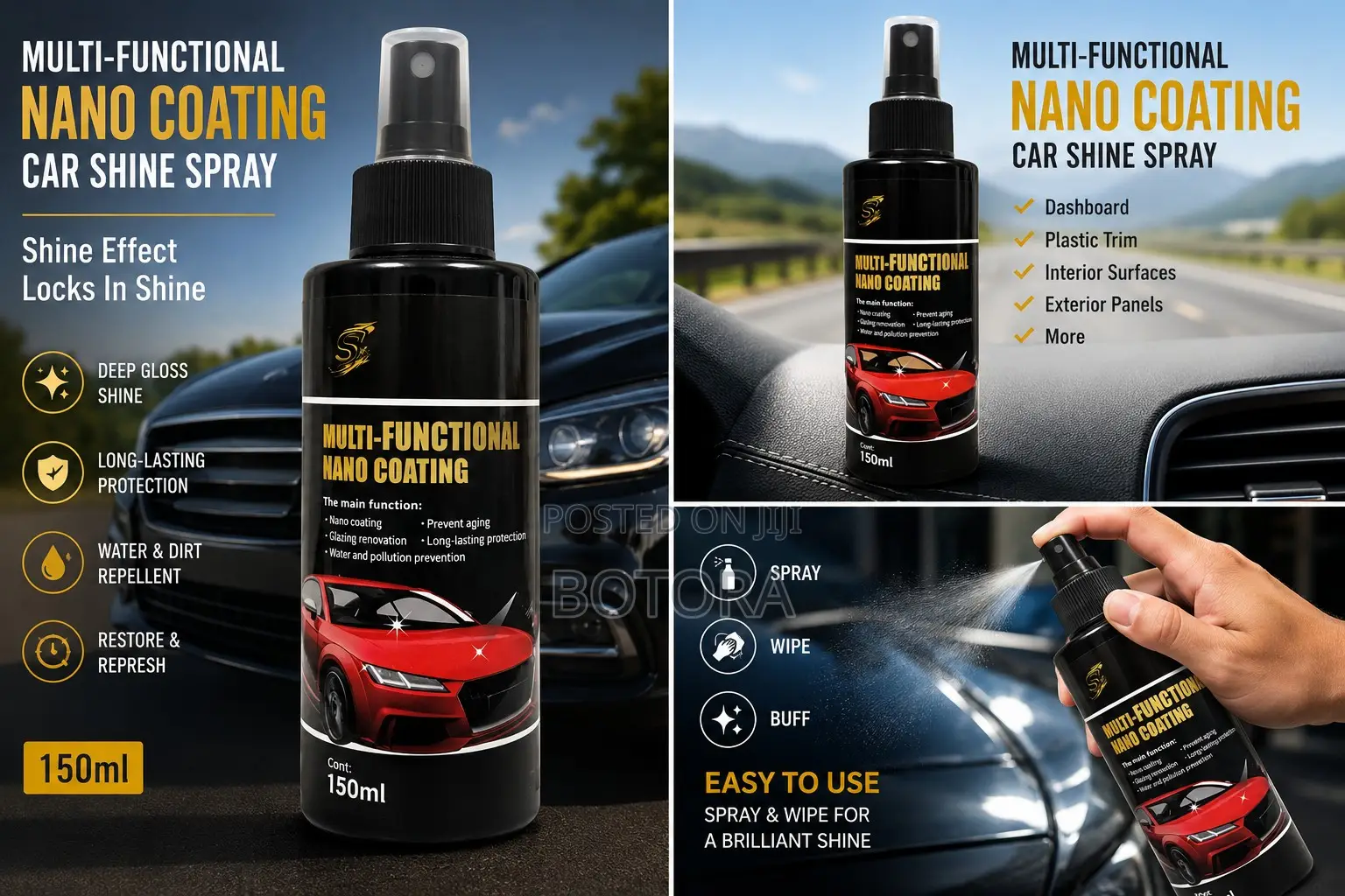 Multi-Functional Nano Coating Car Shine Spray 150ml -Gloss Finish
