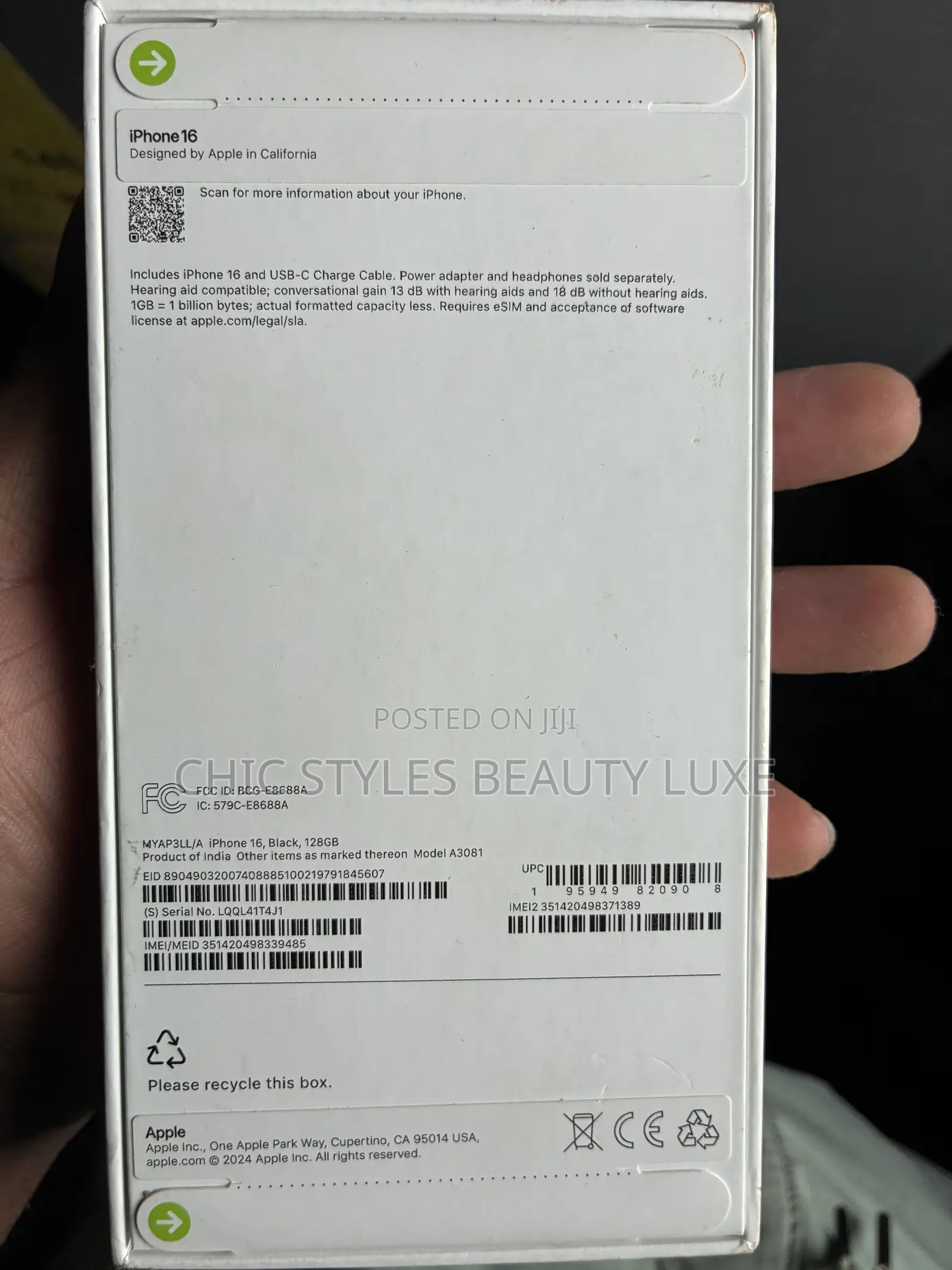 New Apple iPhone 16 128 GB Black