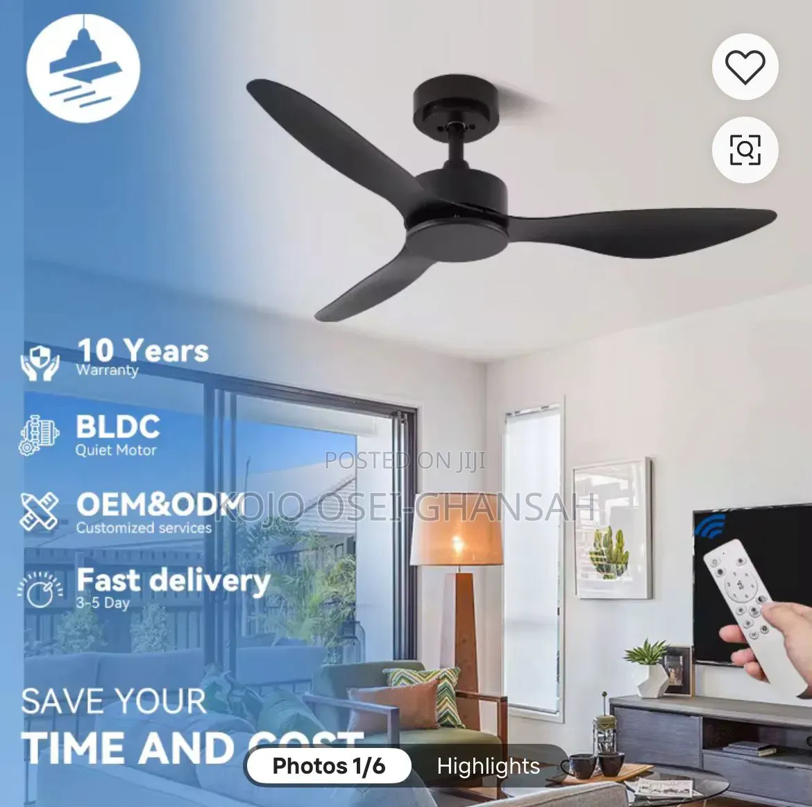 Modern 3-Blade BLDC Ceiling Fan With Remote. Silent Energy Efficient