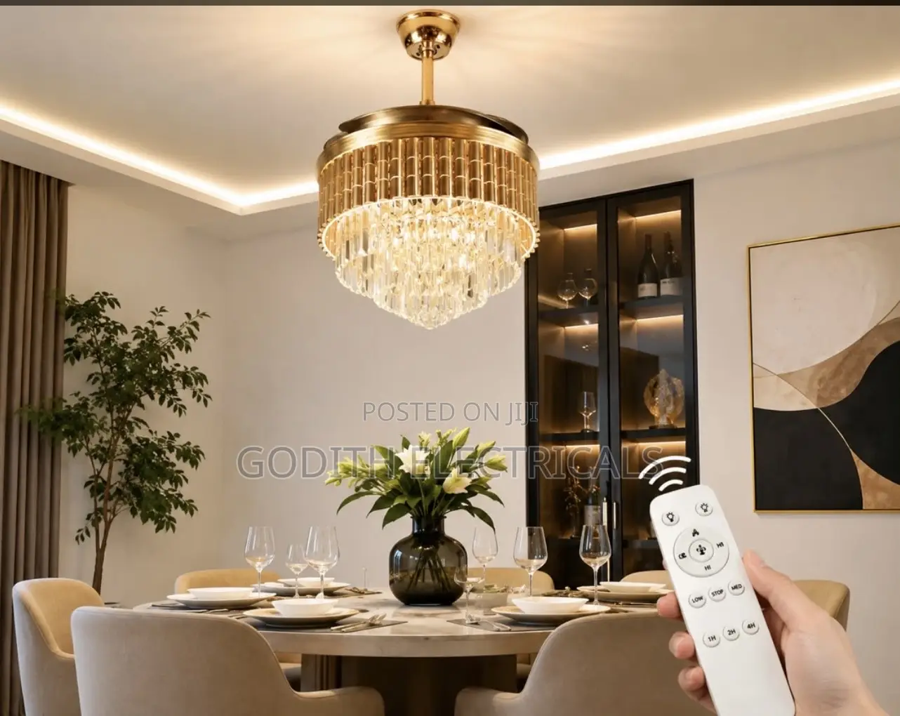 Chanderlier Ceiling Fan With Light N Hidden Bluetooth