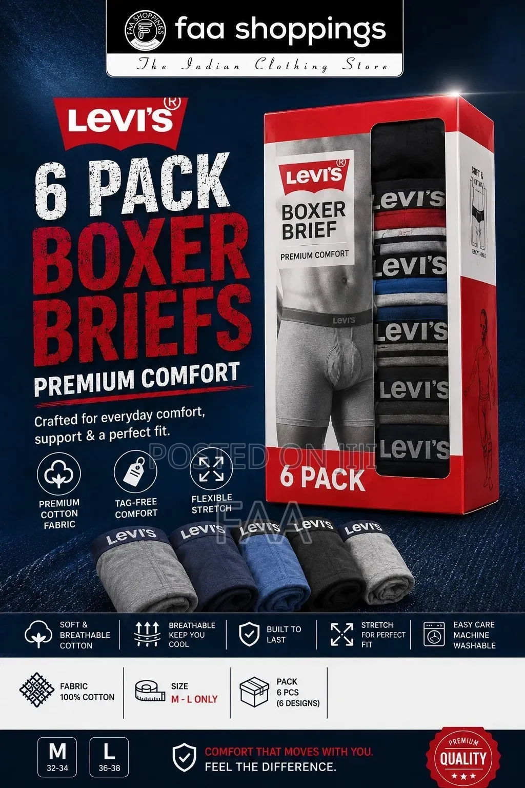 Levi's Men's Boxer Brief Cotton Fabric 6pack