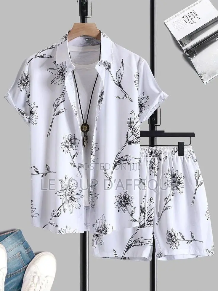 Vintage Printed Short-Sleeve Shirt and Drawstring Shorts