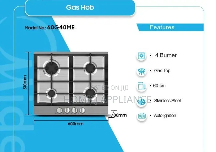Midea 60cm Gas Hob| Stainless Steel [60g40me]