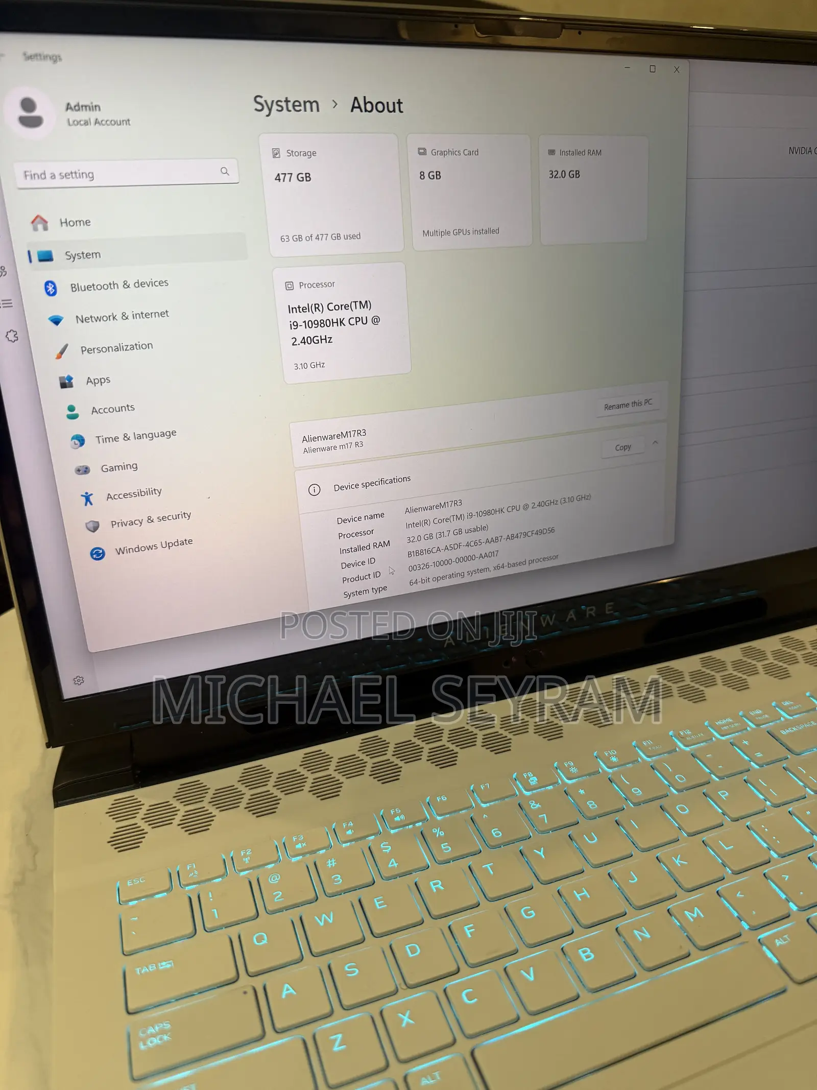 Laptop Alienware M17 R3 32GB Intel Core i9 SSD 512GB