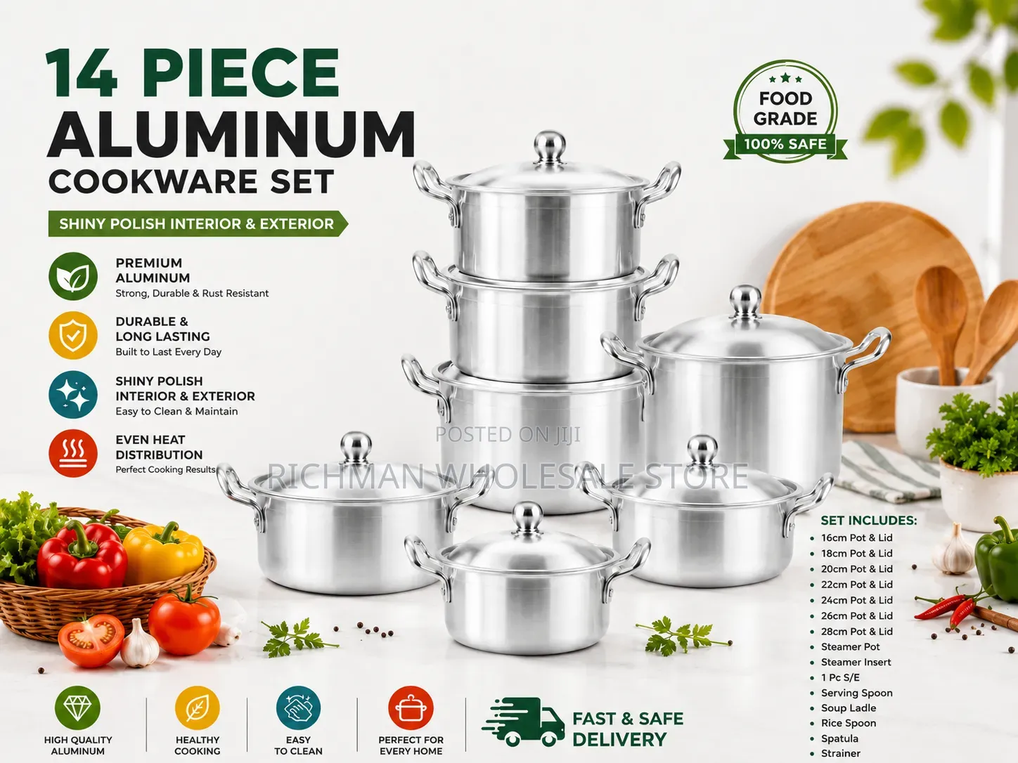 14-Piece Aluminum Cookware Set With Lids – Premium Quality Pots