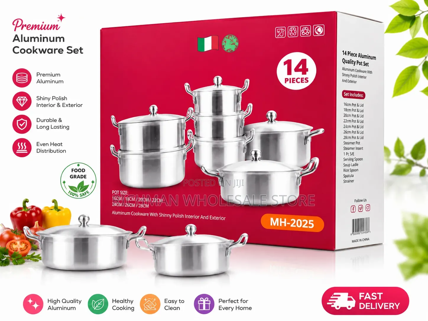 14-Piece Aluminum Cookware Set With Lids – Premium Quality Pots