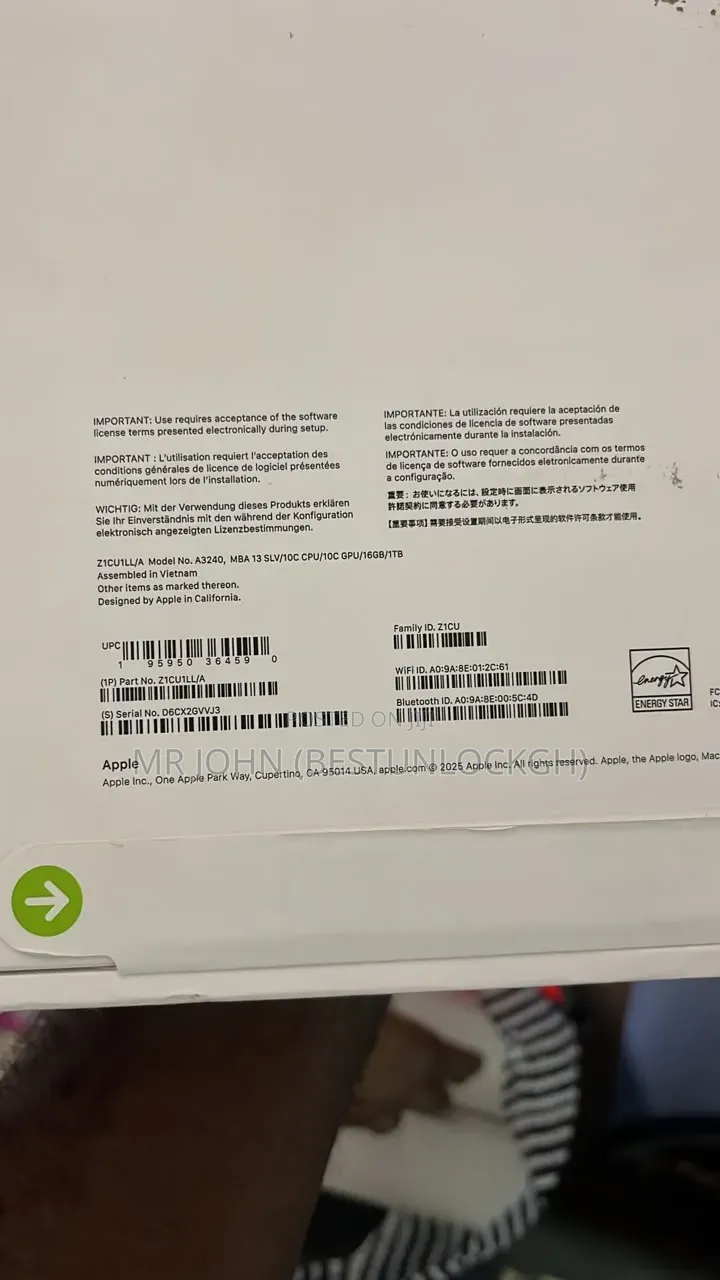 New Laptop Apple MacBook Air 2026 M5 16GB Apple M5 SSD 1T