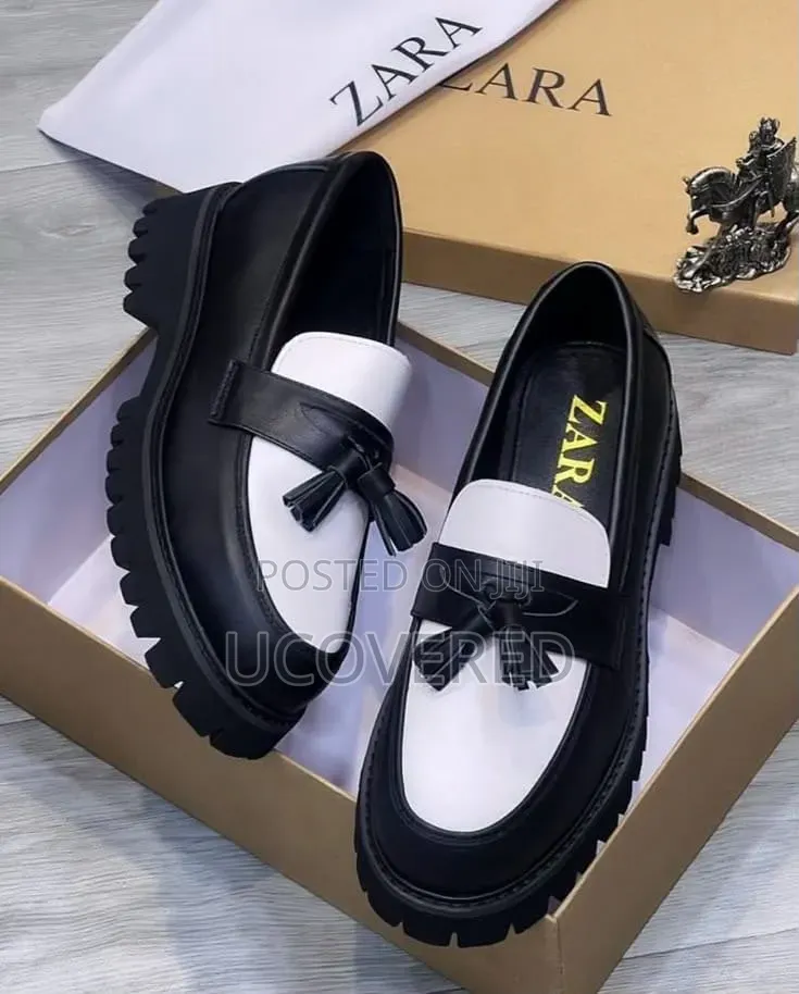 Zara Black and White Tassel Loafers