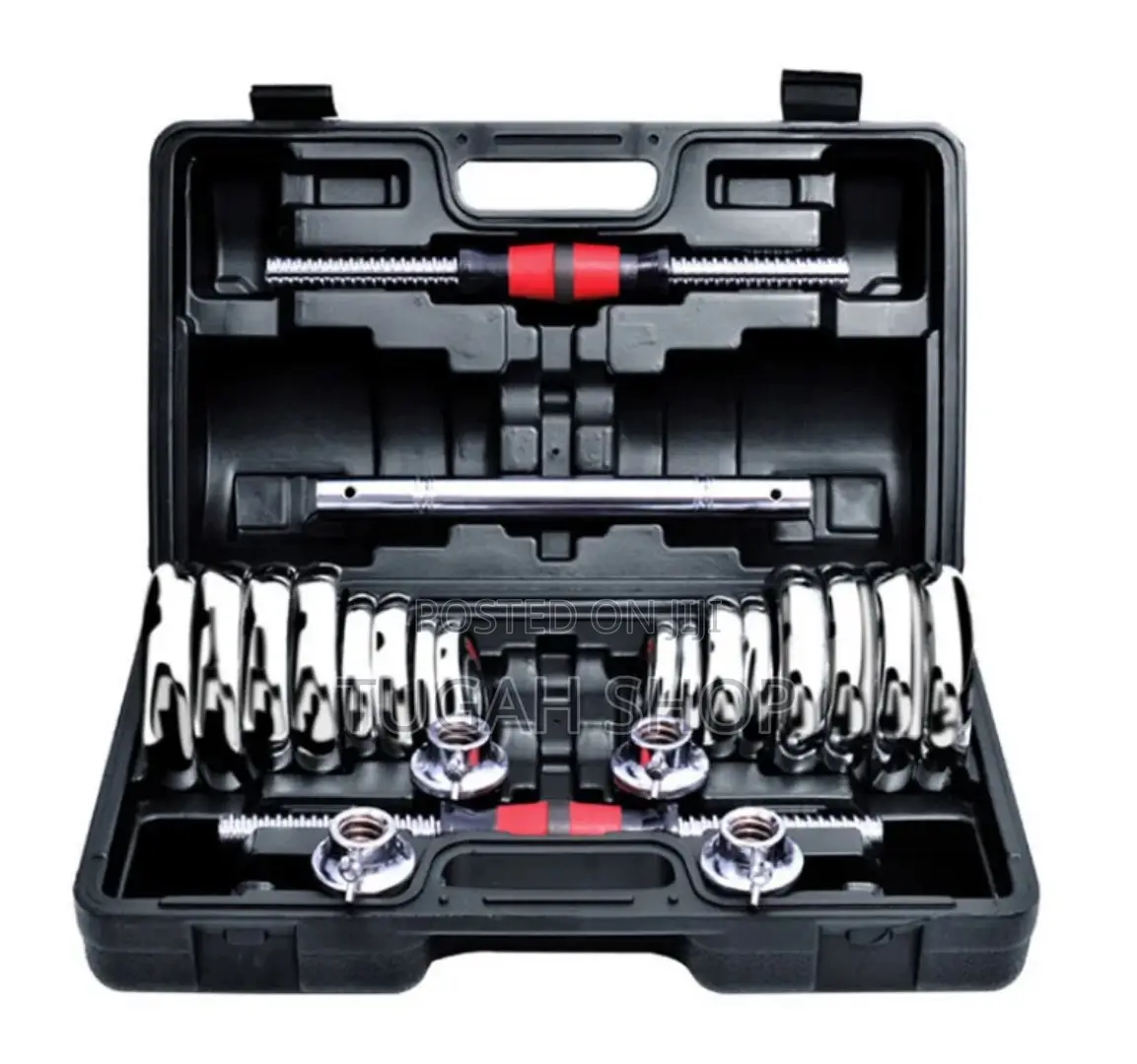 30kg Chrome Adjustable Dumbell Set With Long Bar