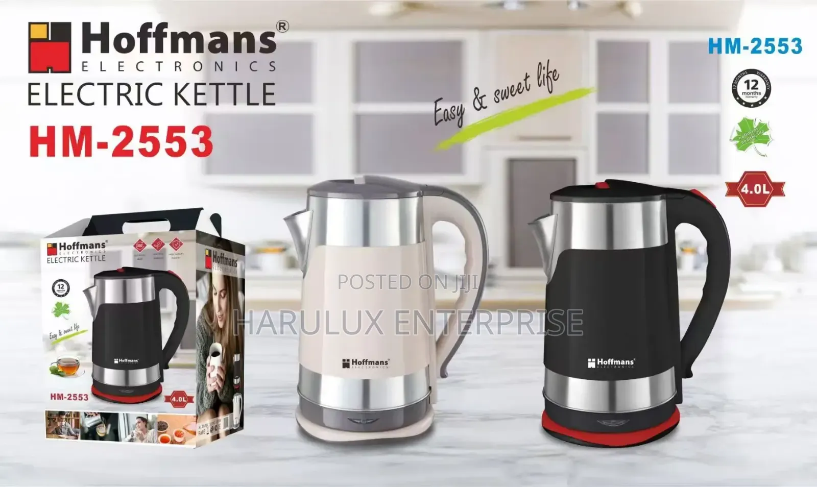 Hoffmans 4.0L Stainless Steel Electric Kettle - 2000W (HM-2553)