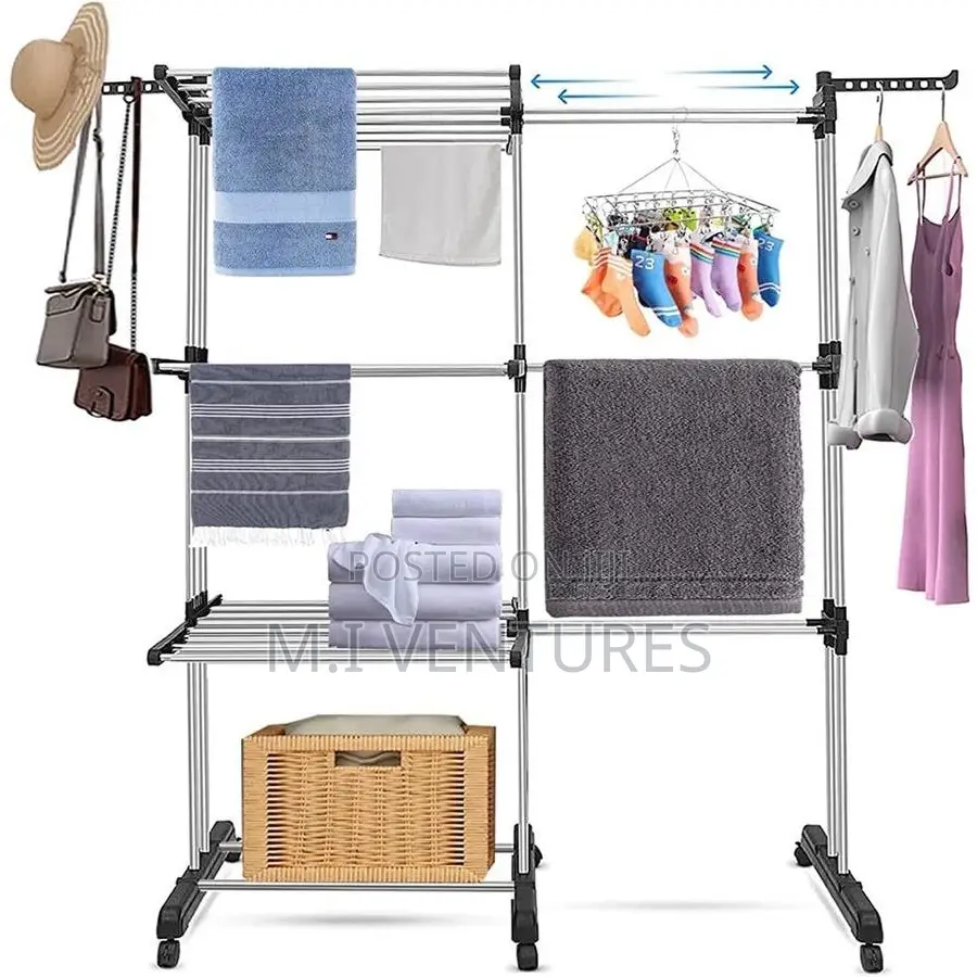 Double Heavy-Duty Foldable Clothes Drying Rack –Multi Layered