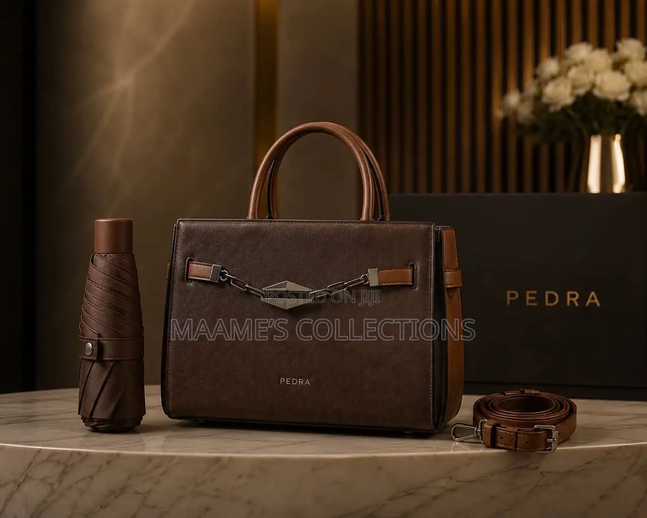PEDRA Premium Handbag Set With Matching Foldable Umbrella