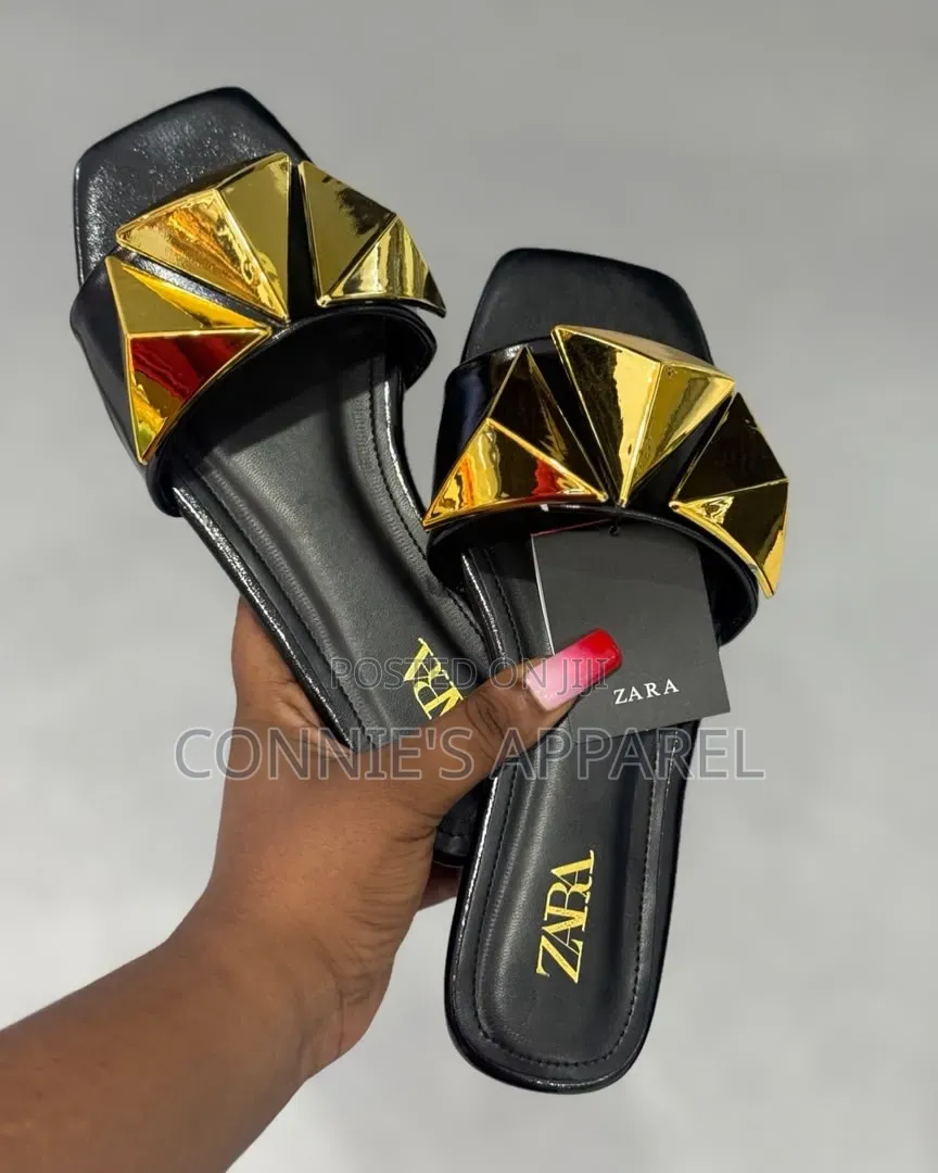 Golden Flat Zara Slippers for Women