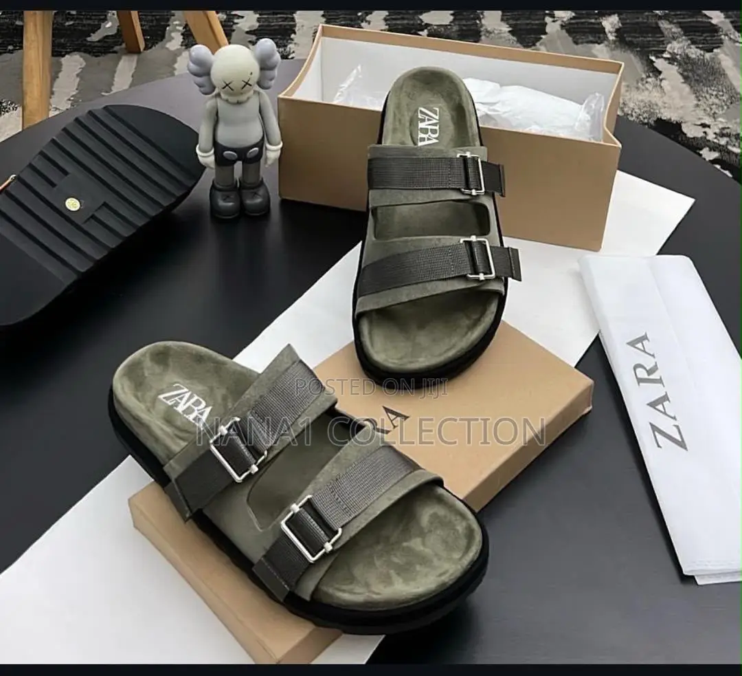 Zara Adjustable Double — Buckle Slide Sandals