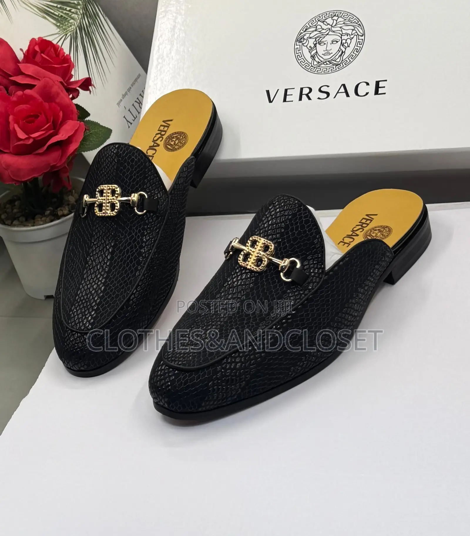 Brand New Versace Men’s Designer Half Shoe Mules-Black