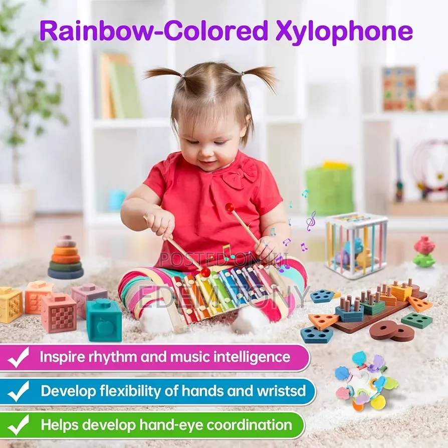 6-in-1 Wooden Montessori Set ;Blocks,activity Cube Teething Toys