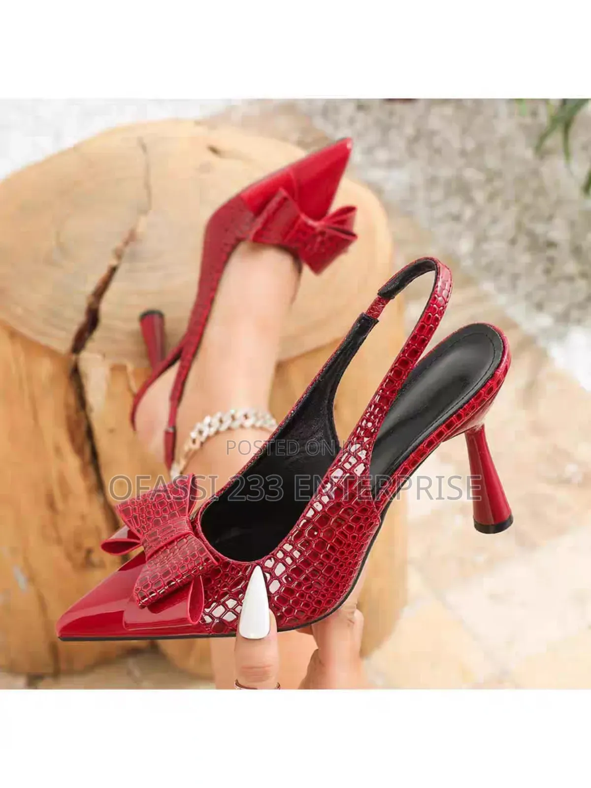 Patent Leather High Heels With Open Back and Patent Leather Trim