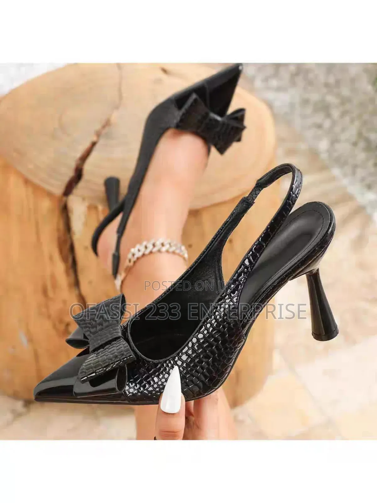 Patent Leather High Heels With Open Back and Patent Leather Trim