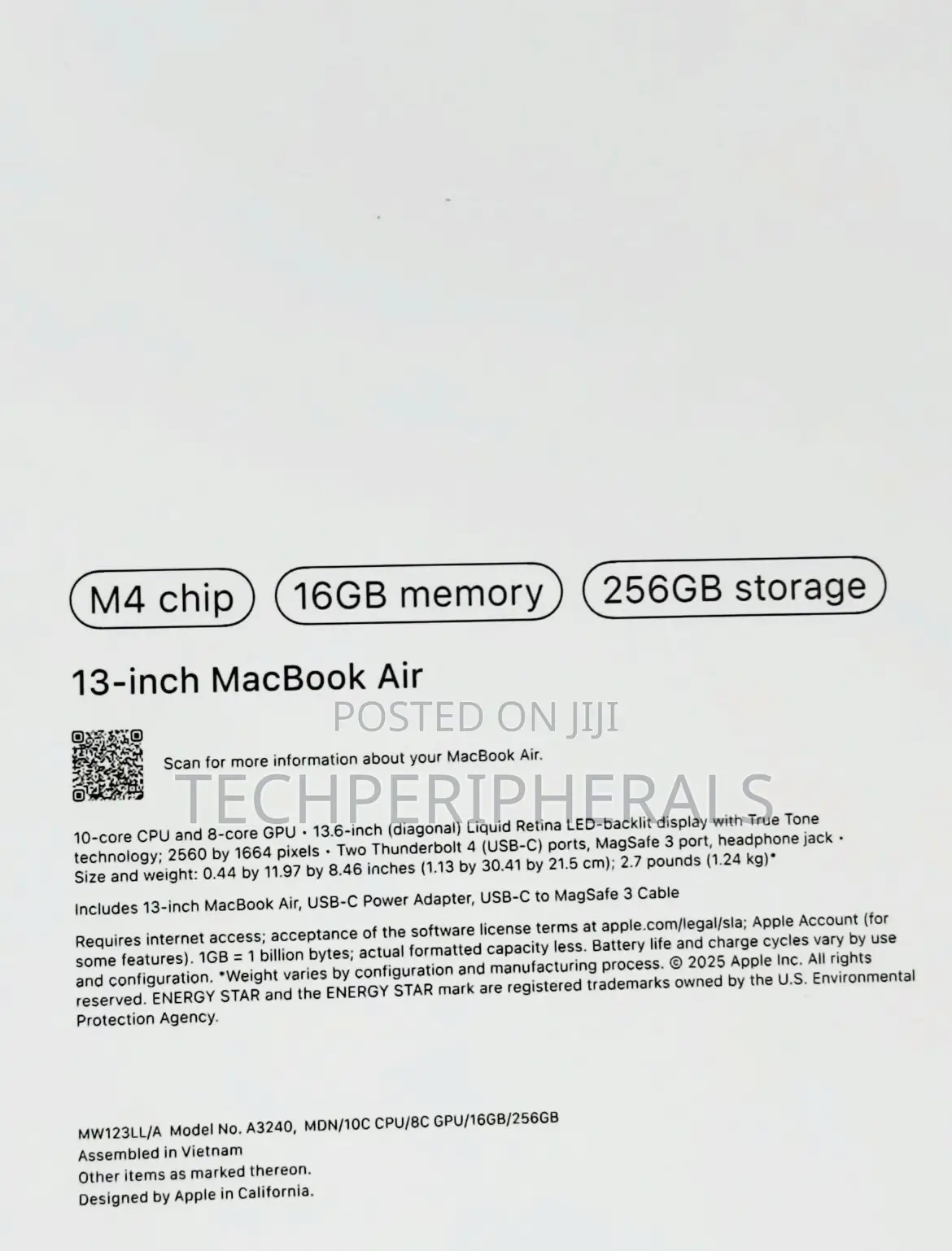 New Laptop Apple MacBook Air 16GB Apple M4 SSD 256GB
