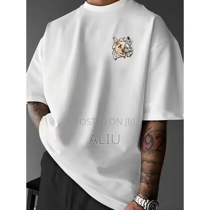 Men’s Oversized Graphic T-Shirt – Bear Print Streetwear (Beige)