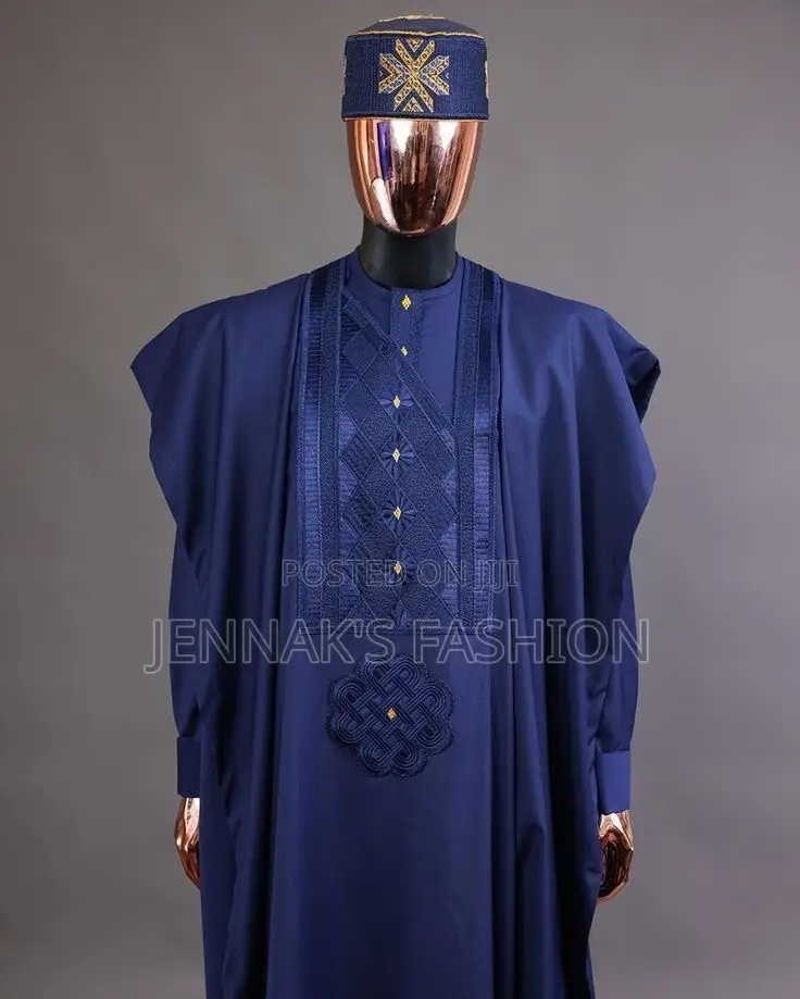 Quality Men’s Navy Blue 3 Pieces Agbada
